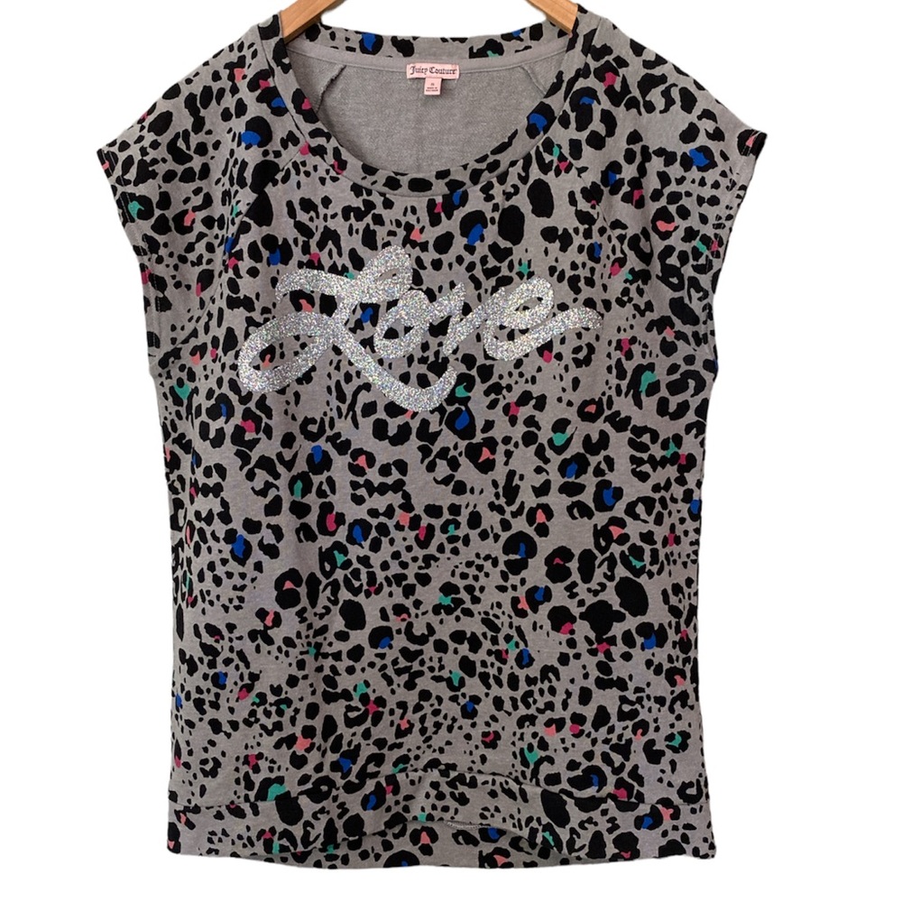 Juicy Couture Small Short sleeve Leopard Print love top EUC